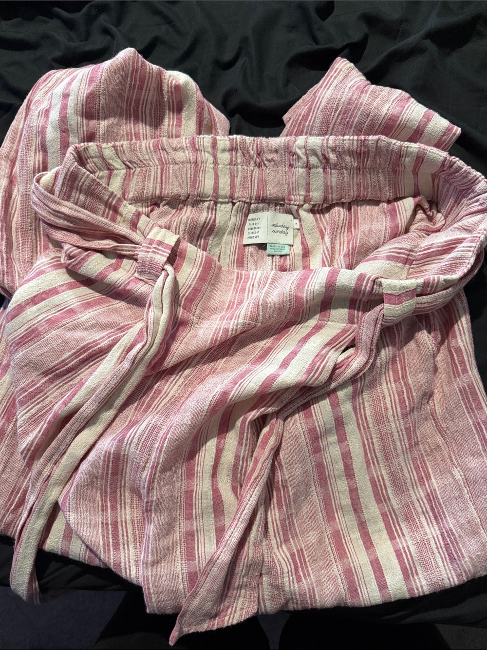 Anthropologie Pink and White Striped Straight-Leg Pants